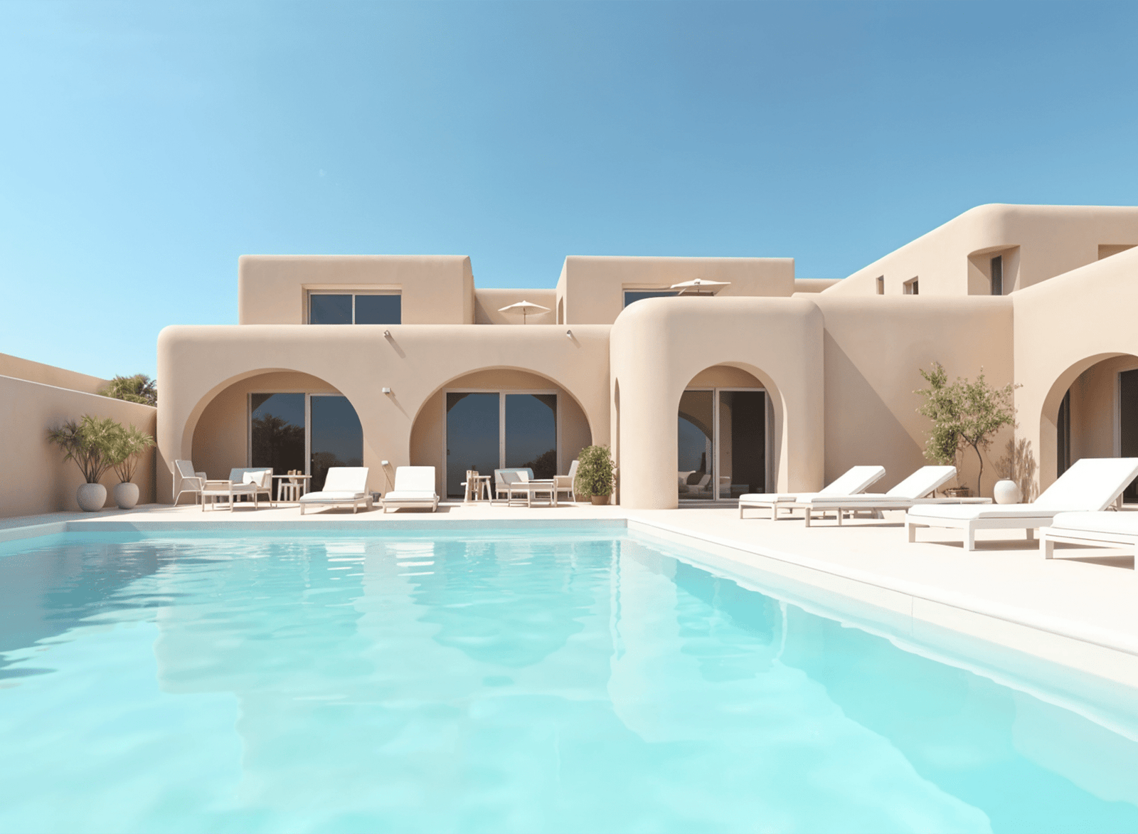 Piscine finie en Chukum Biokum — surface minérale étanche